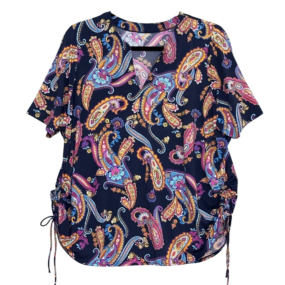 Lands End Womens Swim Top 3X Navy Blue Colorful Paisley Beach Resort Vacation